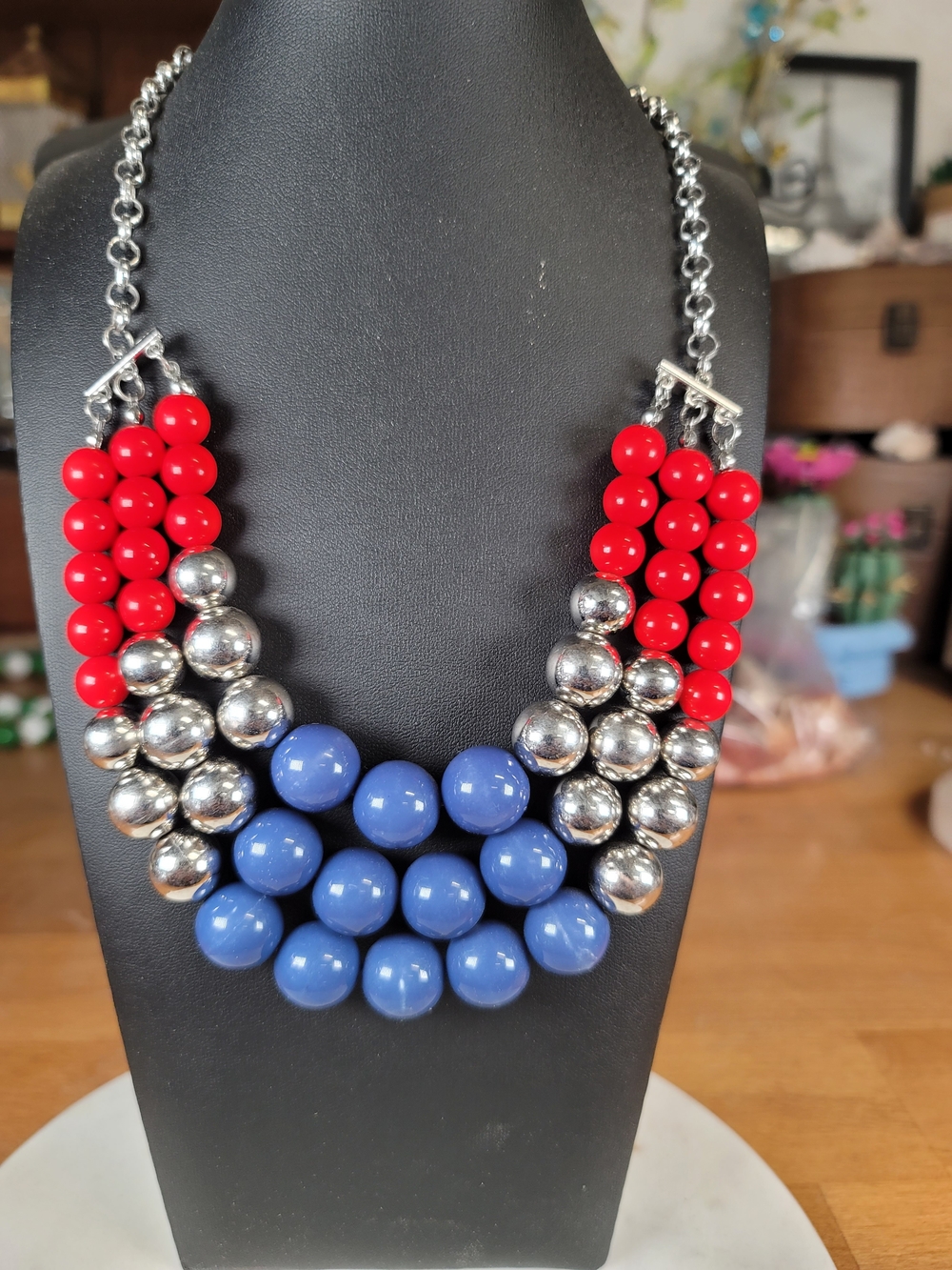 paparazzi Red, Blue & Silver Beaded Statement Necklace